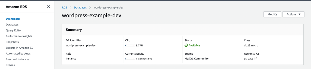 aws rds instance detailed information